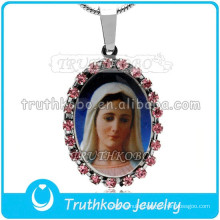 With 18" Chain Catholidc Our Lady of Madonna Pendant Prayer Lord Bible Silver Stainless Steel Pendant